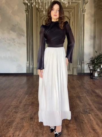 Woochic robe à manches longues taille cintrée design mercerisée noir S